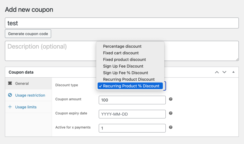 WooCommerce Subscriptions - Recurring product coupon